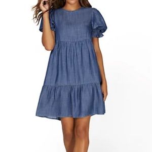 NY&Co Tiered Tencel Dress with Puff Sleeve